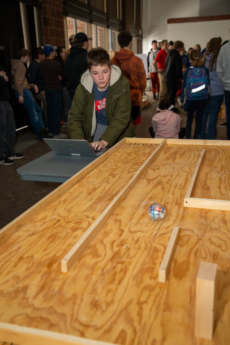 Wesley Fisher from Batavia Middle school at  Lumber Labyrinth  Photo by Steve Ognibene
