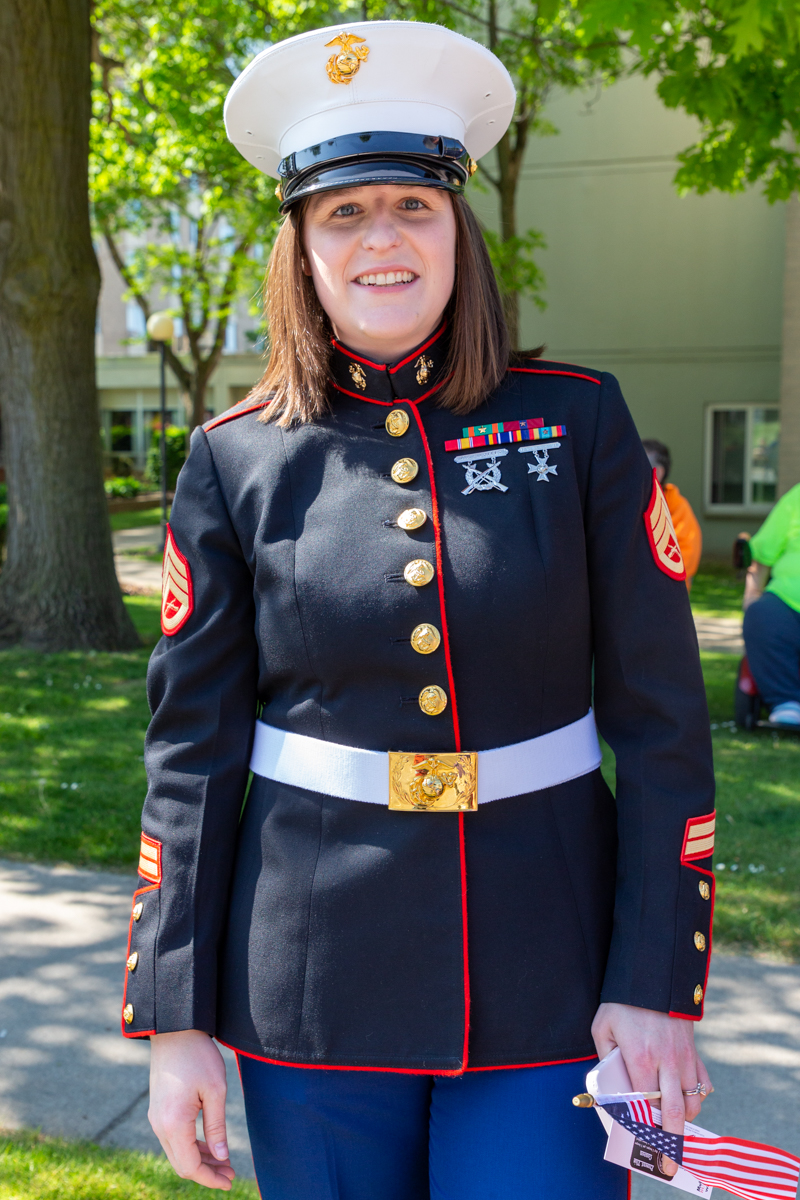 Thank you for your service, a current woman serving our country watches the parade, Batavia Memorial Day Parade