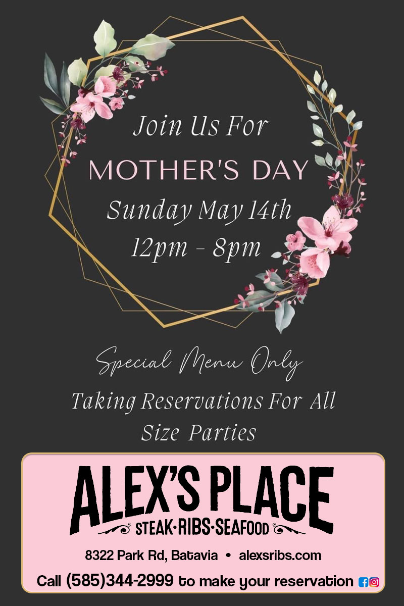 Alex's Place, Mother's Day menu