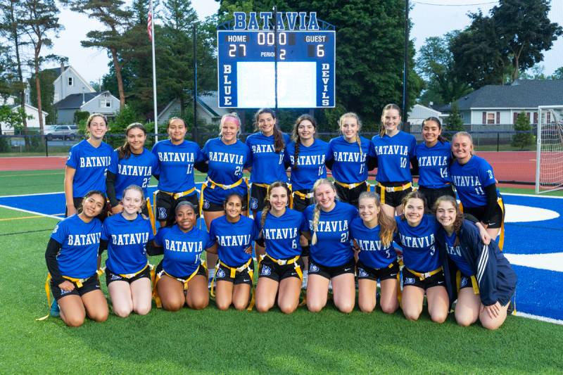 Batavia celebrates semi-final win but reamin focused to get it's first block in the inaugural flag-football season