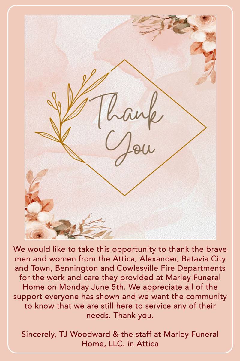 Thank you, Gilmartin, Marley Funeral Home