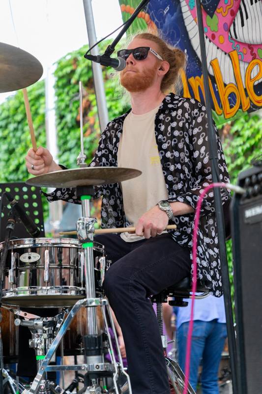 Drummer of High Pines on the Center Street stage. Photo Steve Ognibene