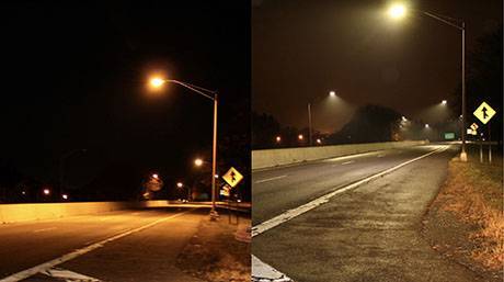 City street light comparison regular to LED