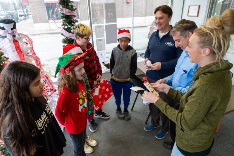 WBTA 1490 staff excited that students stopped by to give back to community. Photo by Steve Ognibene
