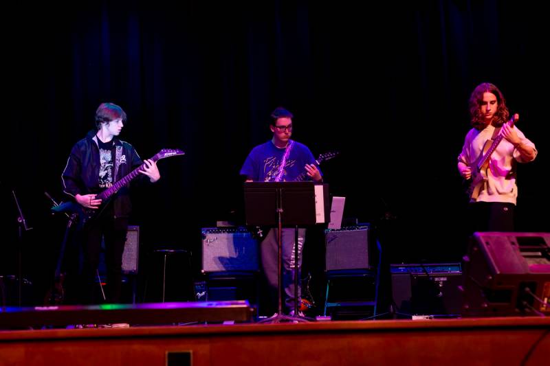 Left to right, Evan Kimball, Isaiah Benway-Snyder and Elijah Abdella on guitar  Photo by Steve Ognibene