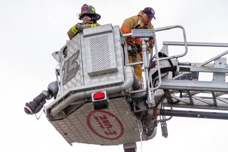 City of Batavia Fire Dept preparing for the water spray.  Photo by Steve Ognibene