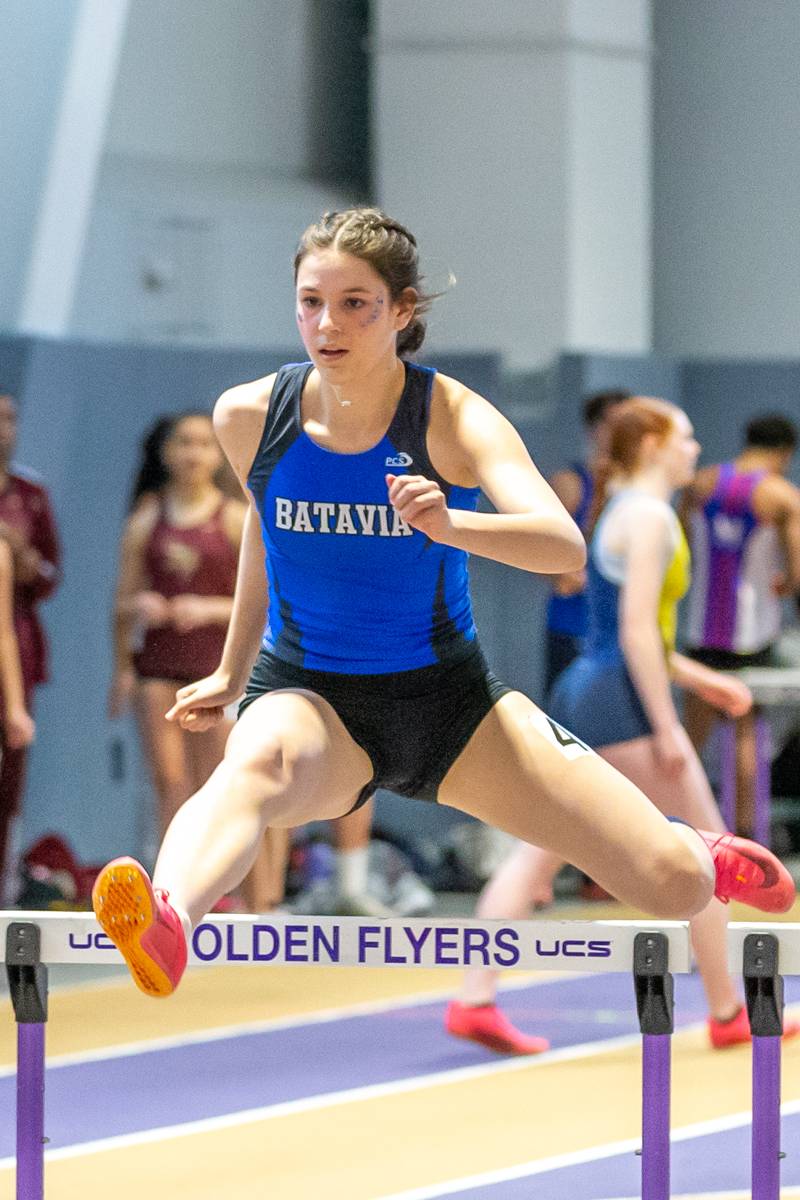 Mady Smith won the 55m hurdles.  Smith also took 2nd place in her 4x200m relay team.  Photo by Steve Ognibene