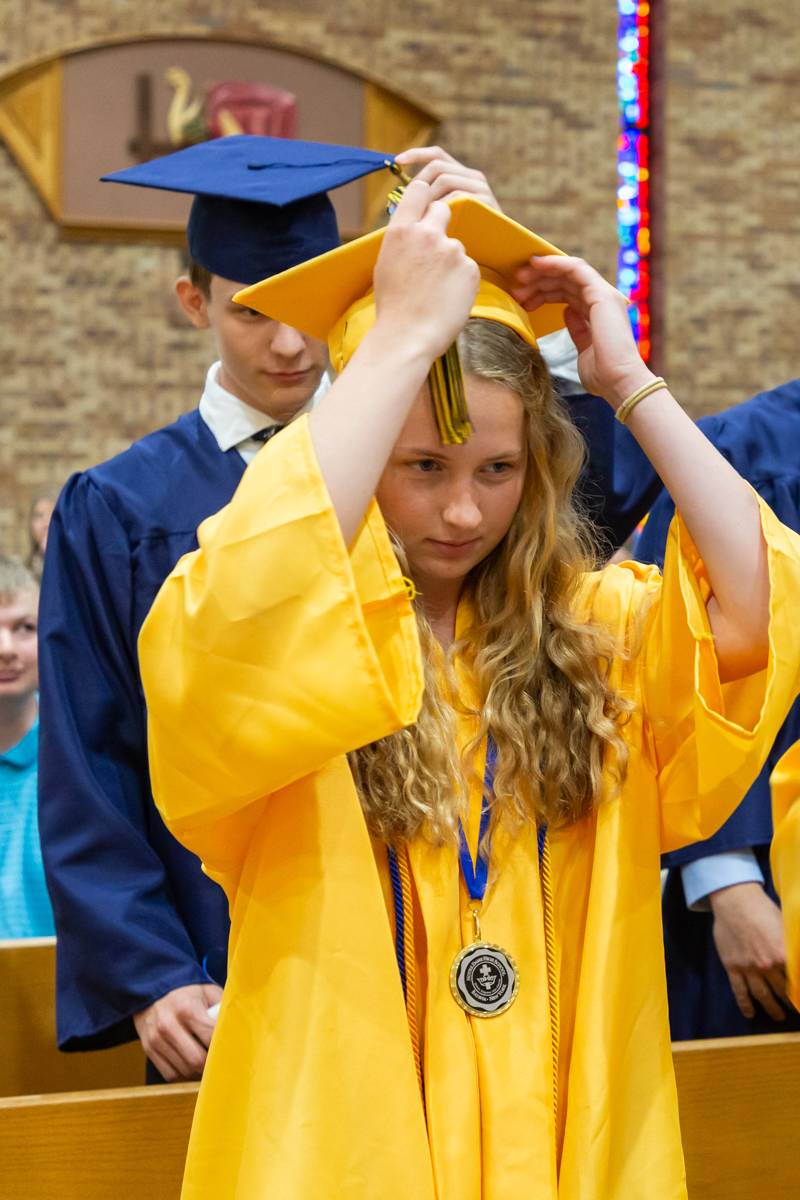 Senior Kaitlyn Landers moving her tassel being conferred of her diploma.  Photo by Steve Ognibene