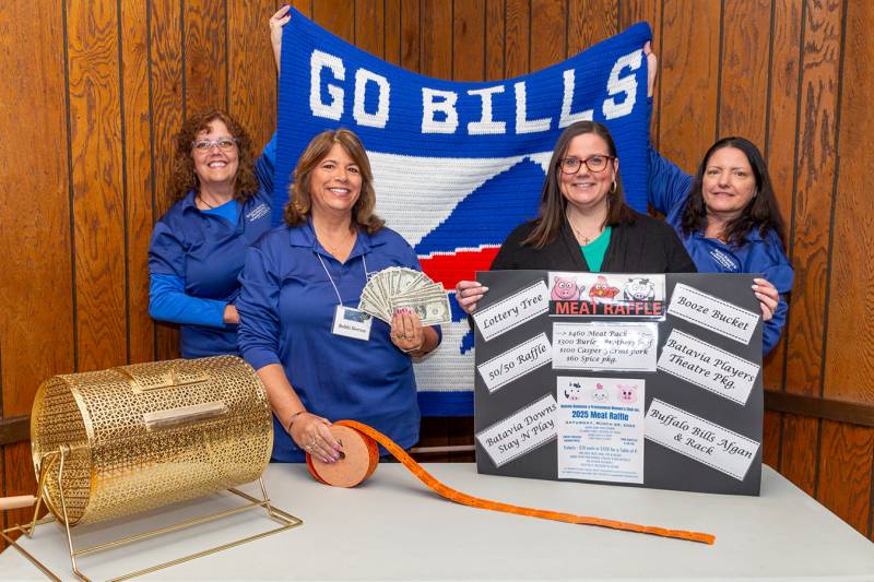 Pictured left to right are BBPWC Meat raffle committee members, Christine Cofta, bobbi Norton, Sara Balbi and Joy Hume preparing for thier annual fundraiser on March 29th at Notre Dame High School. Photo by Steve Ognibene