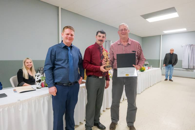 Schiske, Murrock, and Larry Strobel, honored for 50 years of service. Photo by Howard Owens.
