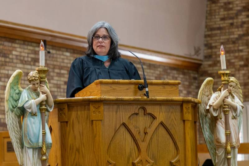 Interm Principal, Miss Julia Rogers was master of ceremonies. Photo by Steve Ognibene